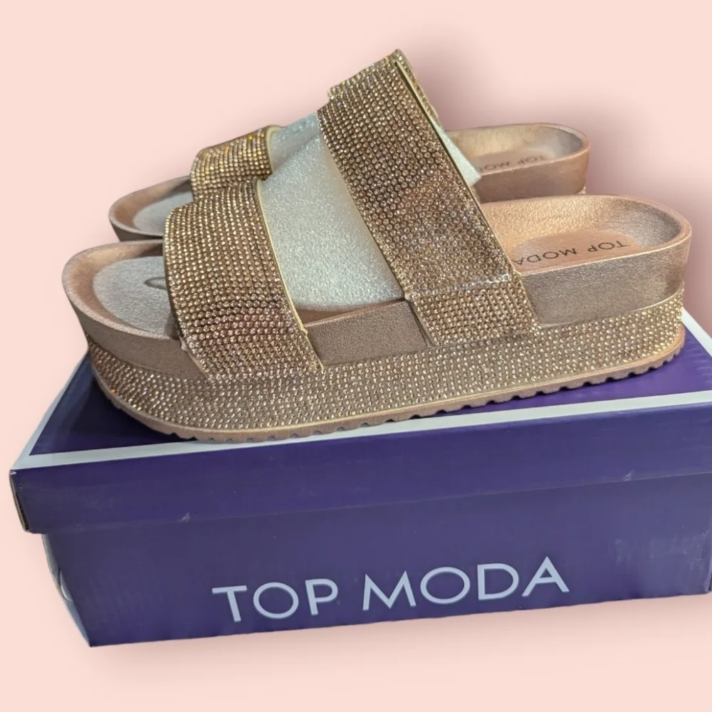 TOP Moda Rose Gold Glitter Platform Sandals